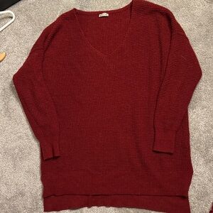 Anthropologie Deep Red V-Neck Oversized Sweater